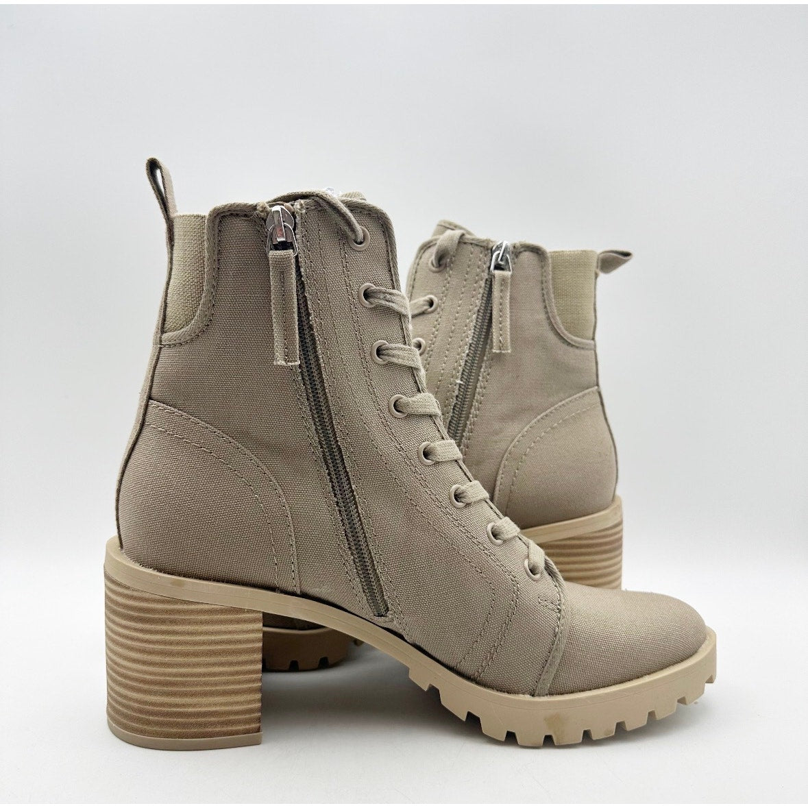 Dolce Vita Womens Combat Boots Size 8.5 Light Tan Canvas Stacked Heel NWOB