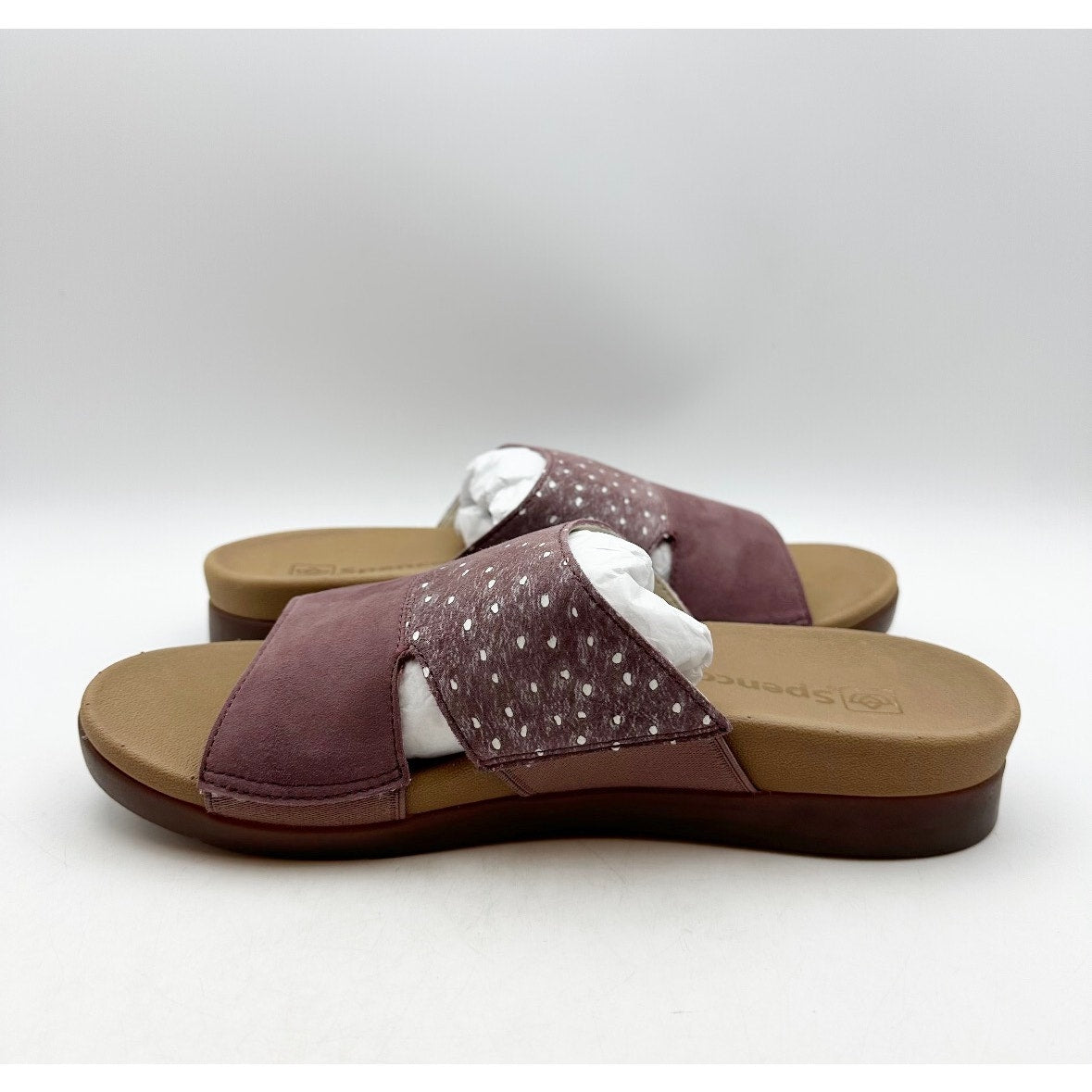 Spenco Womens Dawn Slide Sandals Size 7.5 EU 38 Red Burgandy Ostrich Suede NIB
