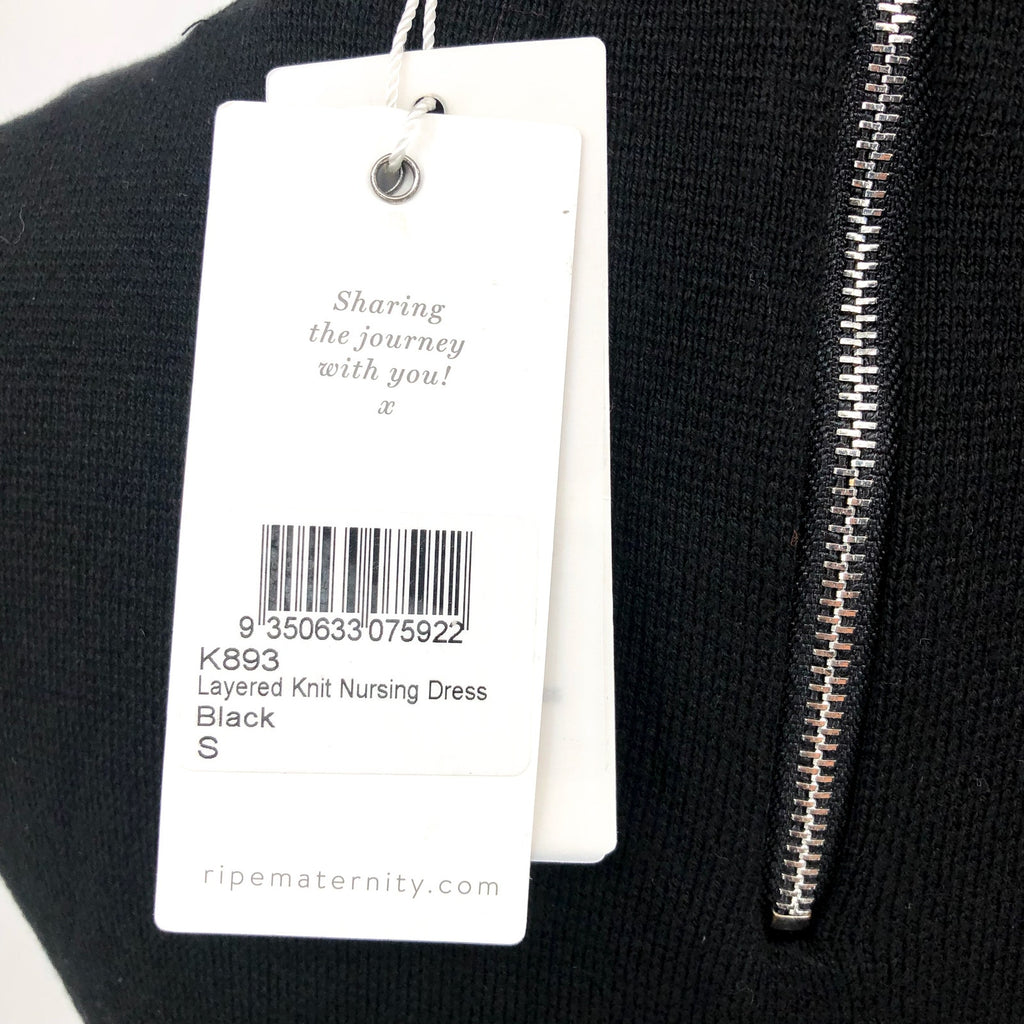 RIPE Women's Layered Knit Nursing Dress Small Black Sleeveless Stretch NWT