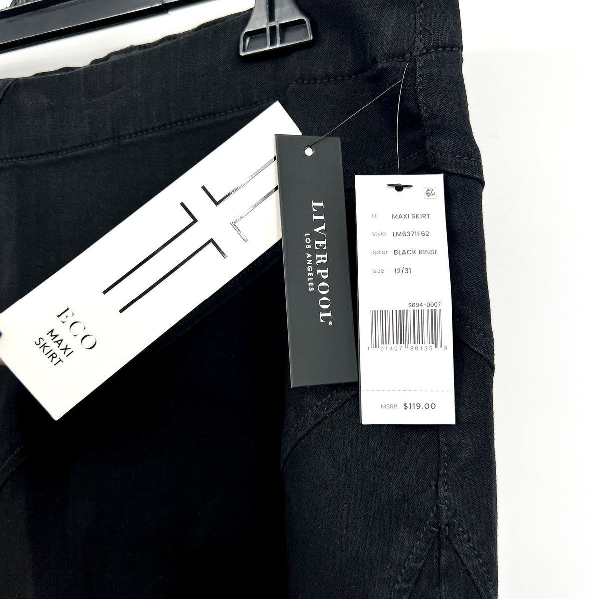Liverpool Women's Mermaid Denim Maxi Skirt Size 12 31 Black Rinse Seamed NWT