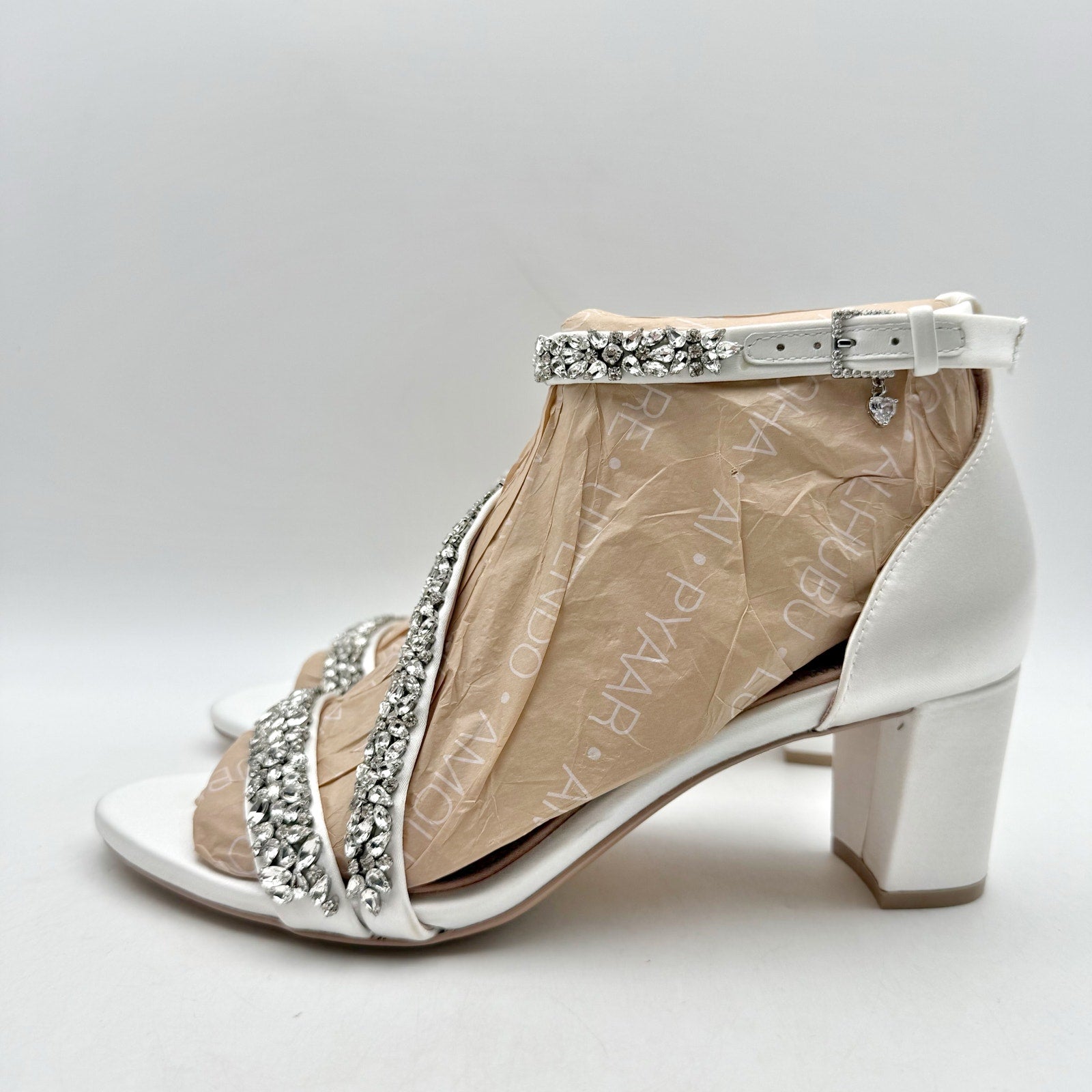 Pnina Tornai x Naturalizer Womens Ahava Heels Size 6.5 White Crystal Sandals NIB