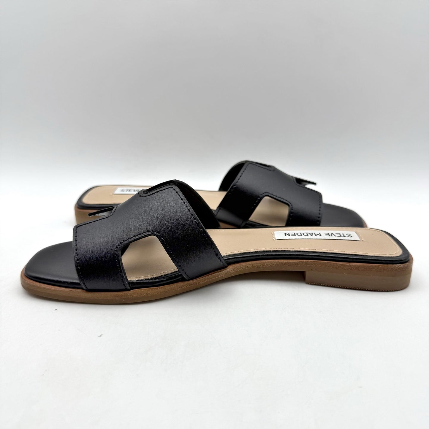 Steve Madden Womens Hadyn Slide Sandals US 6.5 M Black Leather NIB