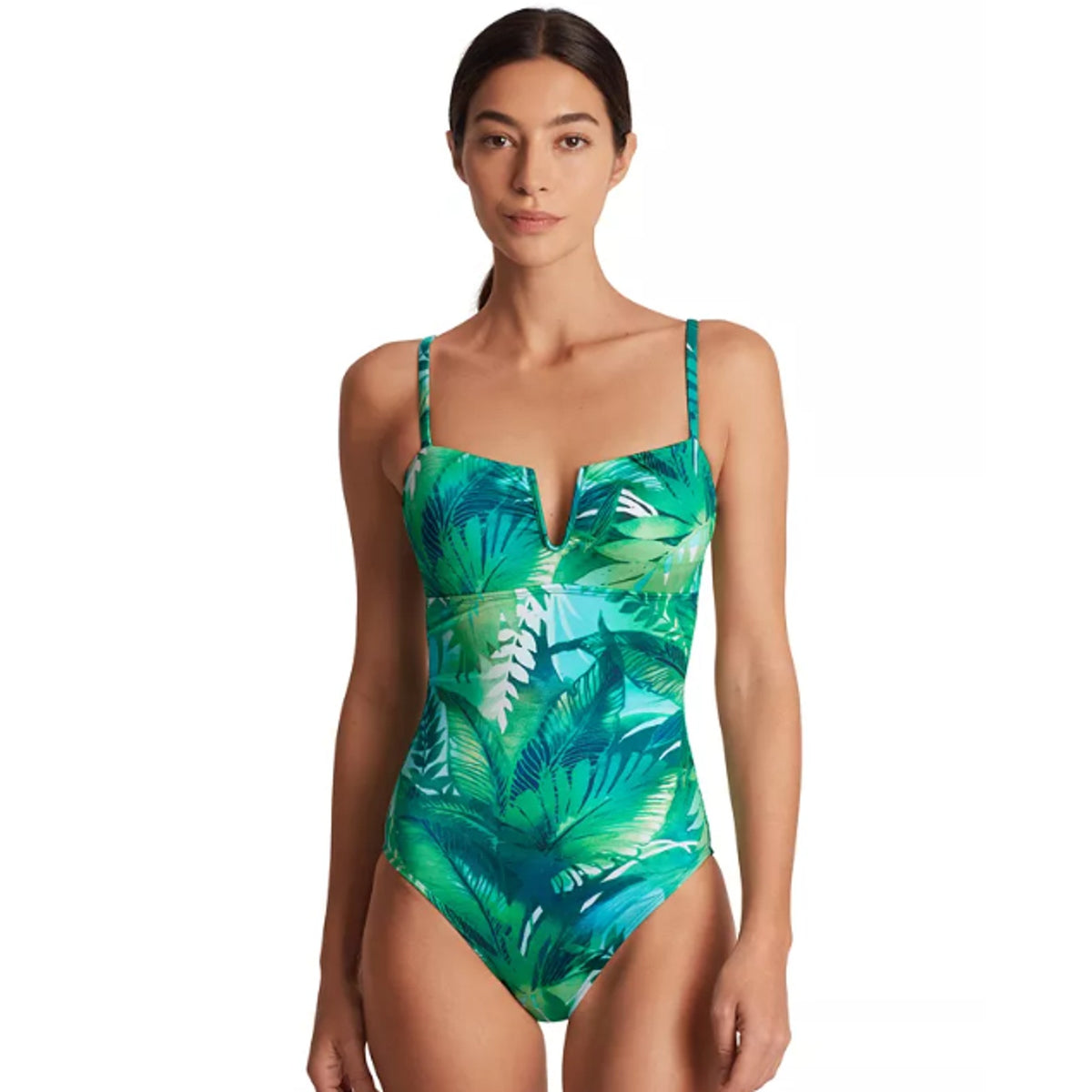 LAUREN RALPH LAUREN Women's One-Piece Swimsuit Size 10 Green Cartago Palms NWT