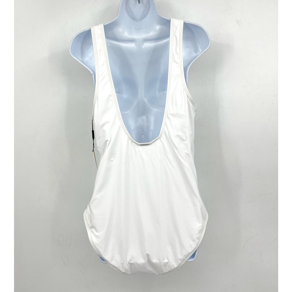 CALVIN KLEIN Women's High Neck Cutout One Piece Swimsuit Size 14 White NWT