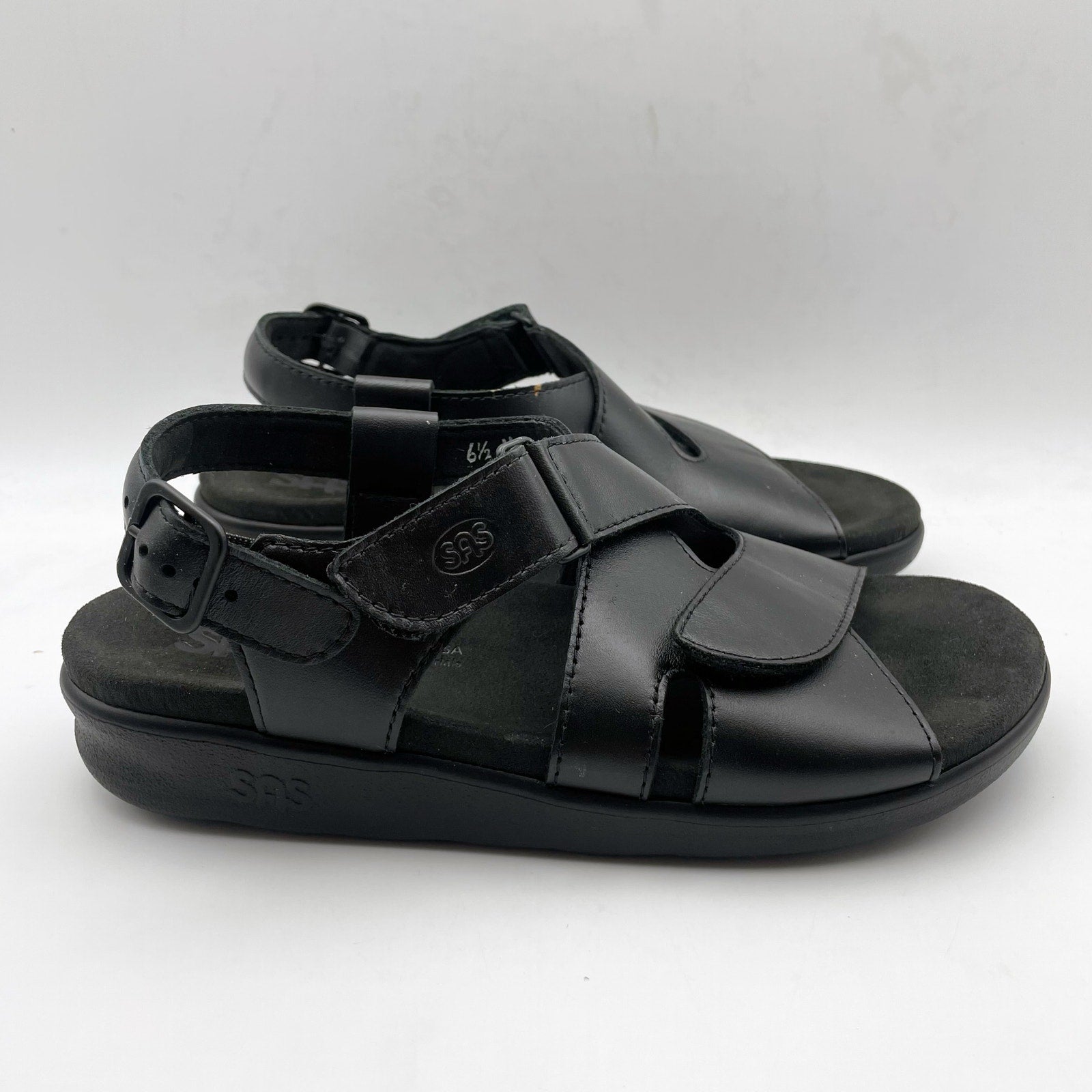 SAS Womens Huggy Adjustable Comfort Sandal US 6.5M EU 37 Black Leather NWOB