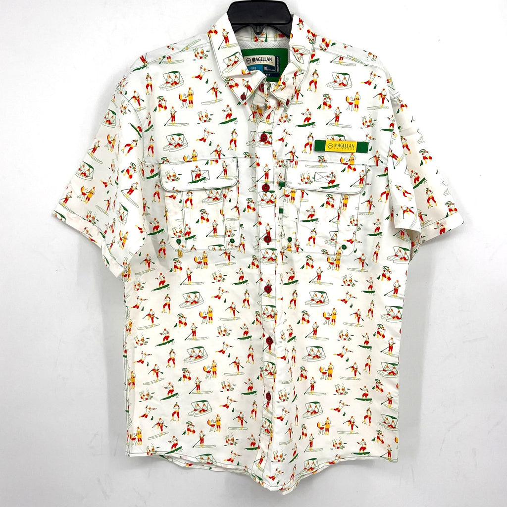 MAGELLAN OUTDOORS Laguna Madre Luchadores Fishing Shirt Medium White Multi NWOT