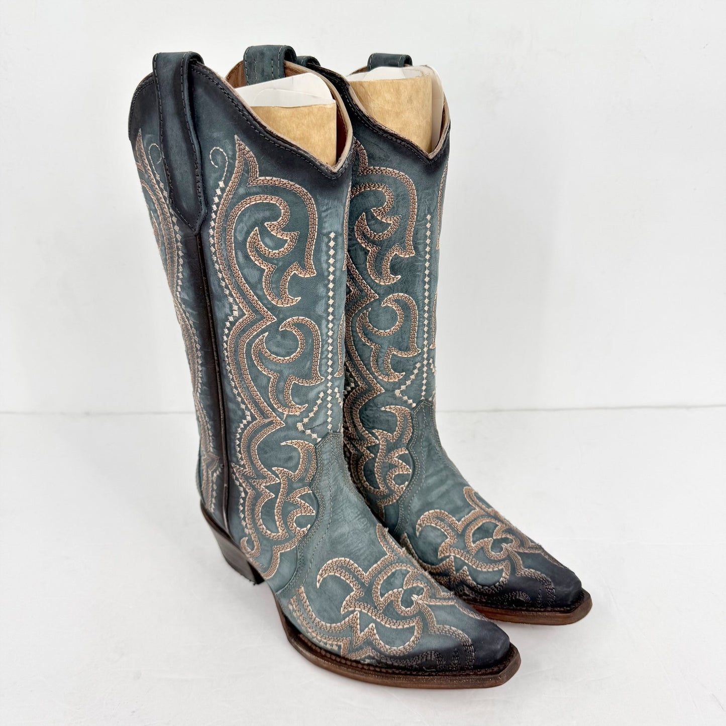 Corral Womens L5869 Western Cowboy Boots US 6 M EU 36.5 Blue Leather Stitch NIB
