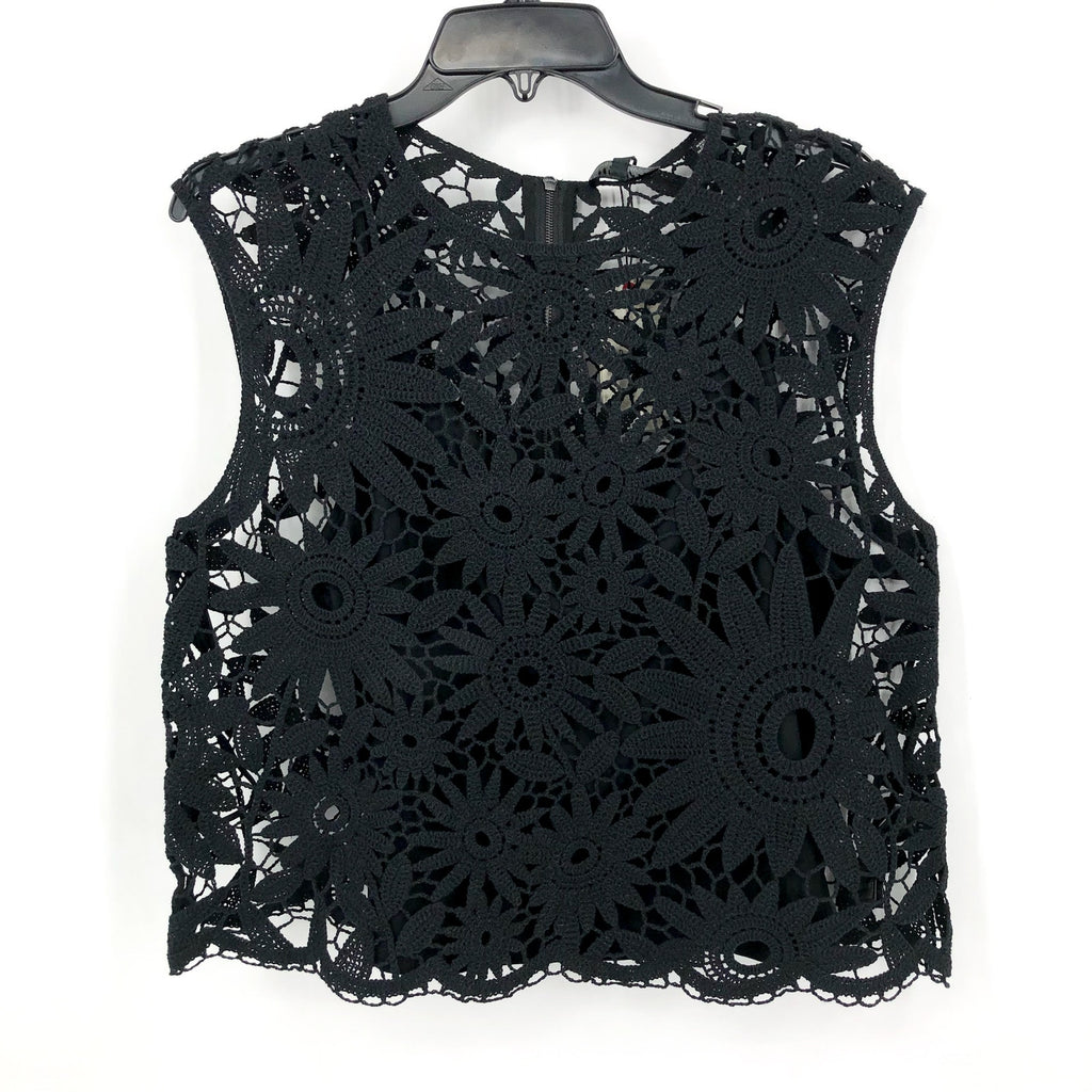 TED BAKER Women's Katrnn Crochet Top US 10 Ted Size 4 Black Short Sleeve NWT