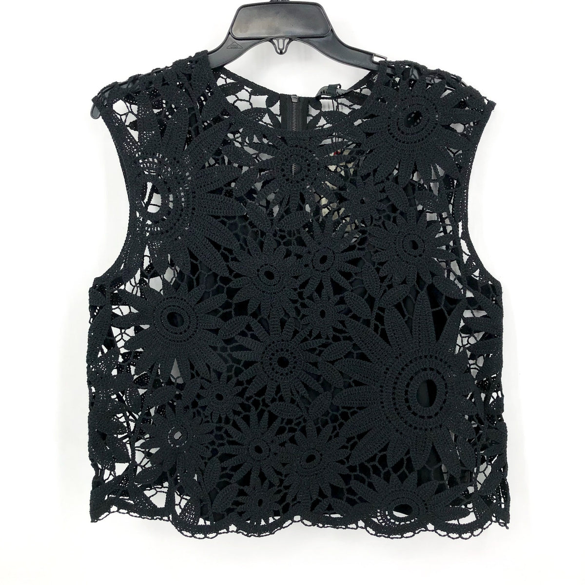 TED BAKER Women's Katrnn Crochet Top US 10 Ted Size 4 Black Short Sleeve NWT
