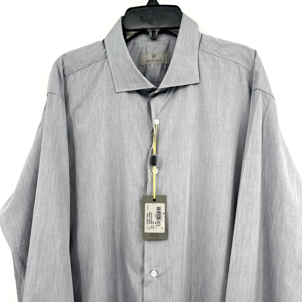 CANALI Mens Cotton Long Sleeve Dress Shirt US 44/17.5 Large Grey Button Up NWT