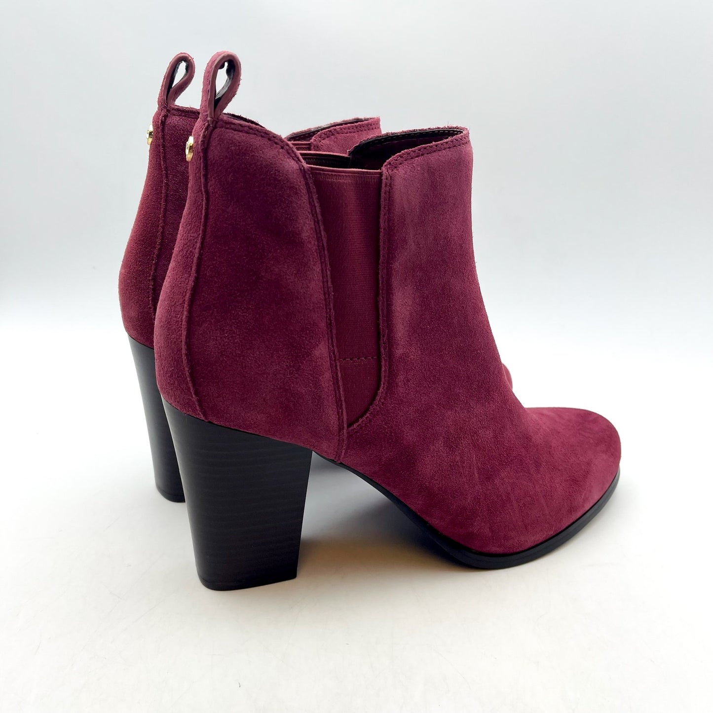 MICHAEL KORS Women's Evaline Suede Heeled Bootie 9M Mulberry Red Pull-On NWOB
