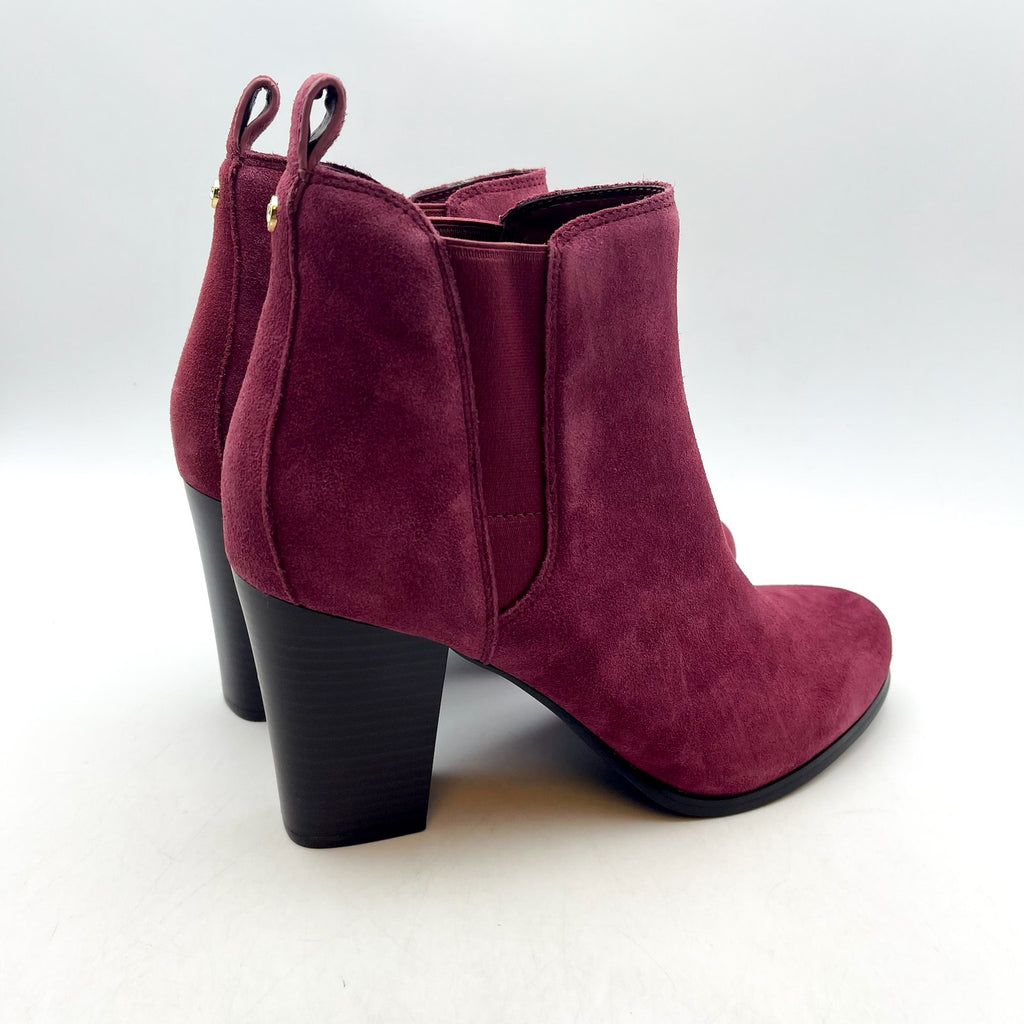 MICHAEL KORS Women's Evaline Booties 9M Mulberry Red Suede Heeled Pull-On NWOB