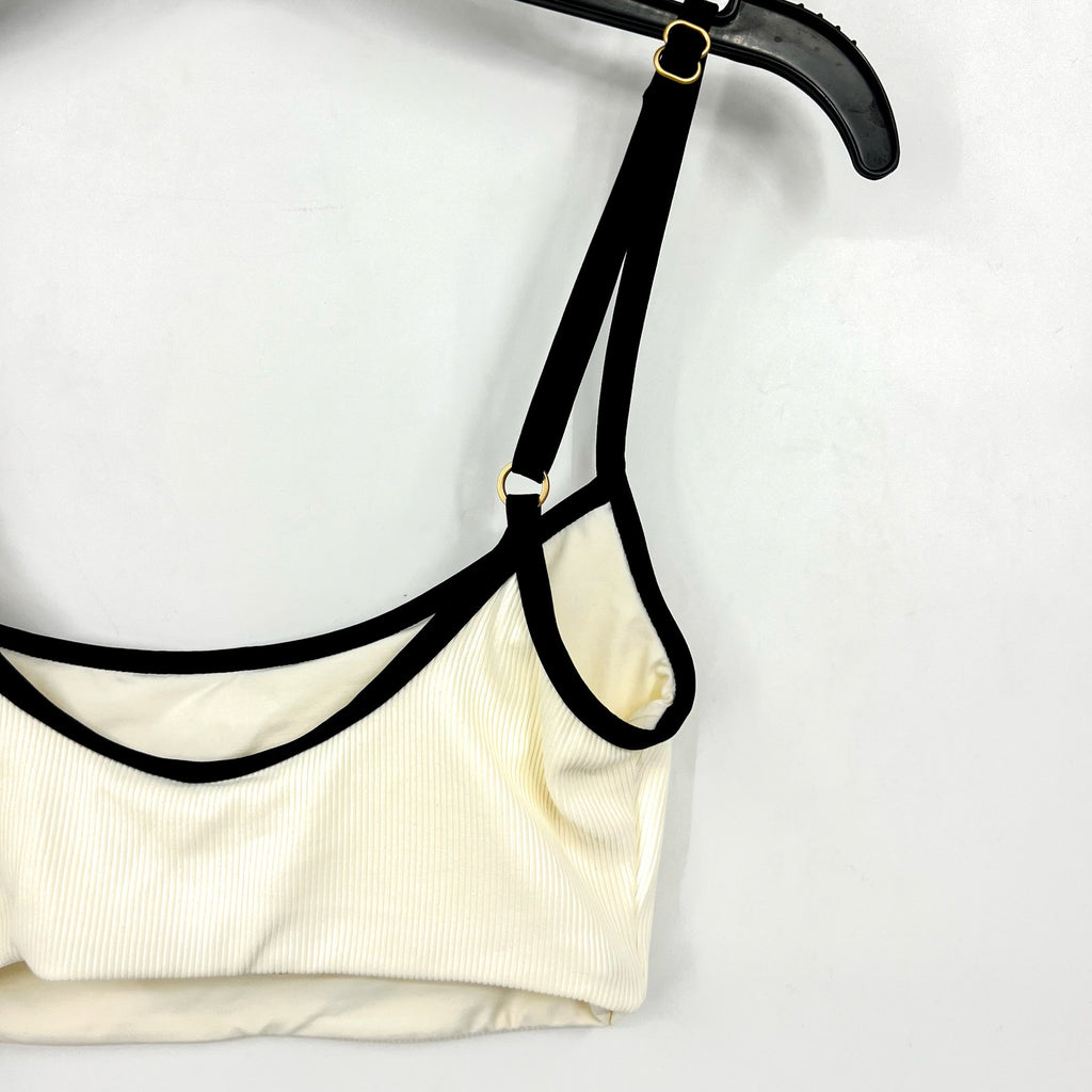 L*SPACE Women's Adalyn Bikini Top Small Cream Black Colorblock Bralette NWT