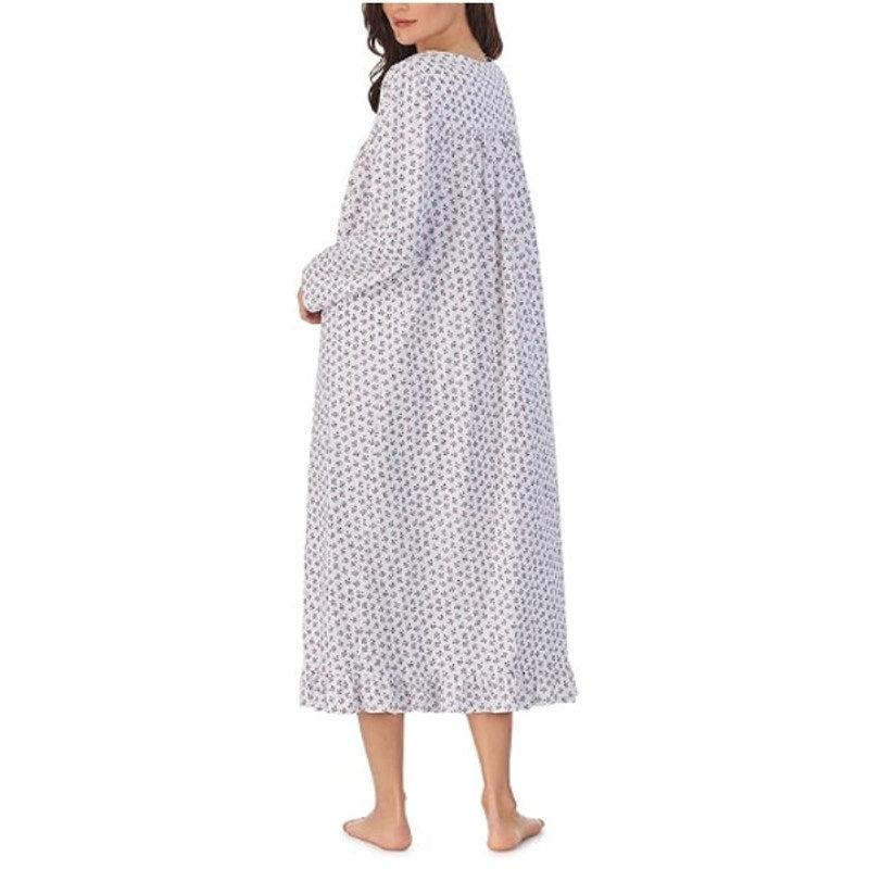 EILEEN WEST Women's Cotton Flannel Nightgown Small White Ditsy Floral NWT