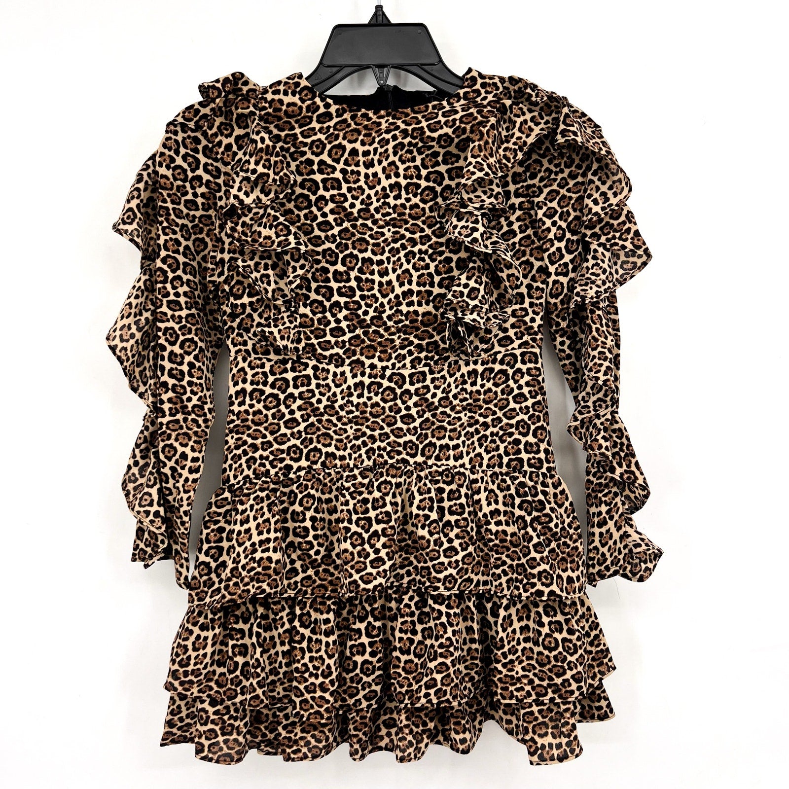 BARDOT Girl's Whit Ra Ra Dress Size 10 MEDIUM Leopard Ruffle Long Sleeve NWT