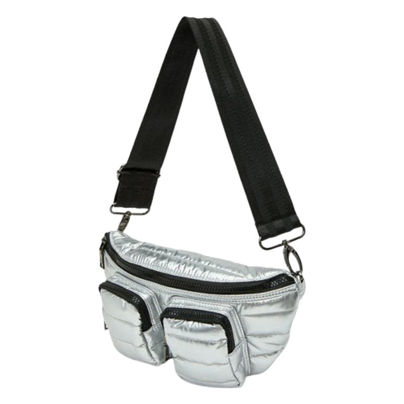 THINK ROYLN Women's Double Down Crossbody Fanny Pack Small Pearl Silver NWT