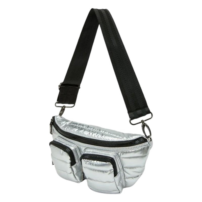 THINK ROYLN Women's Double Down Crossbody Fanny Pack Small Pearl Silver NWT