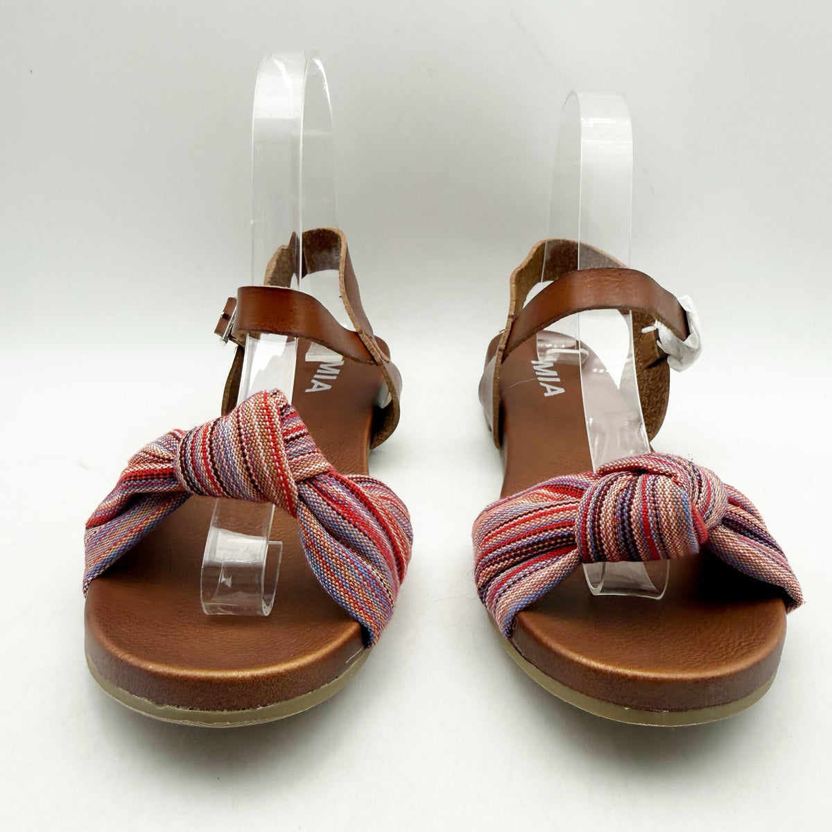 MIA Womens Addilynn Sandal US 6 Wide Brown Multicolor Knotted Fabric Front NWOB