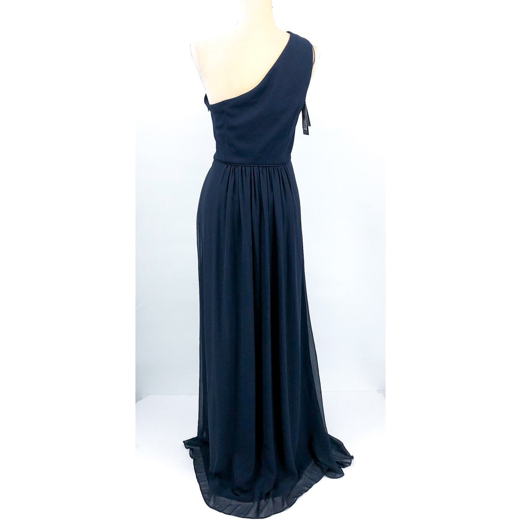 ADRIANNA PAPELL One-Shoulder Chiffon Long Gown Size 8 Midnight Blue Formal NWT