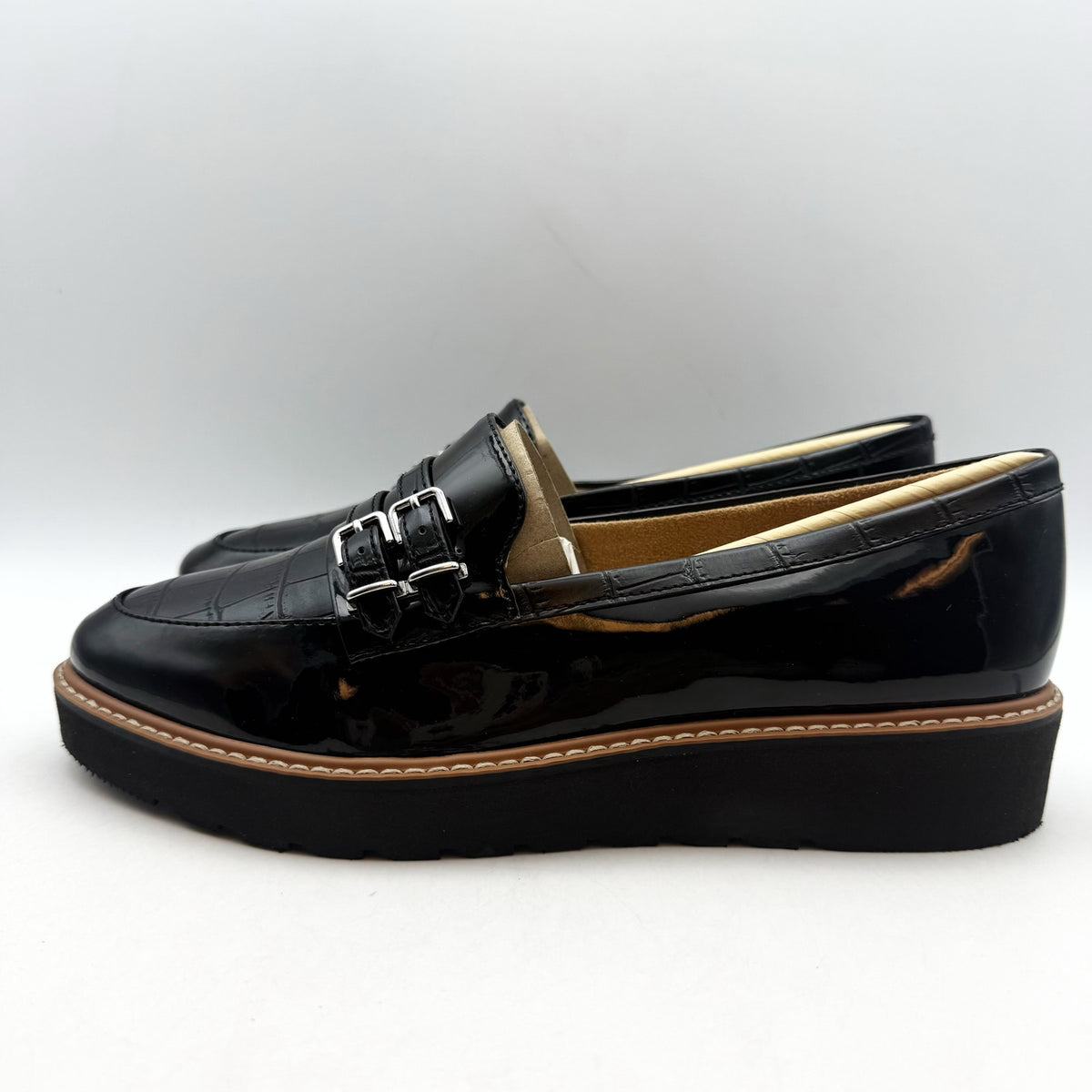 Naturalizer Womens Eiffel Loafers Size 8.5 38.5 Black Vegan Patent Leather NIB