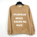 GILLI Pumpkin Spice Keeps Me Nice Crew Sweatshirt Medium Petite Tan NWT