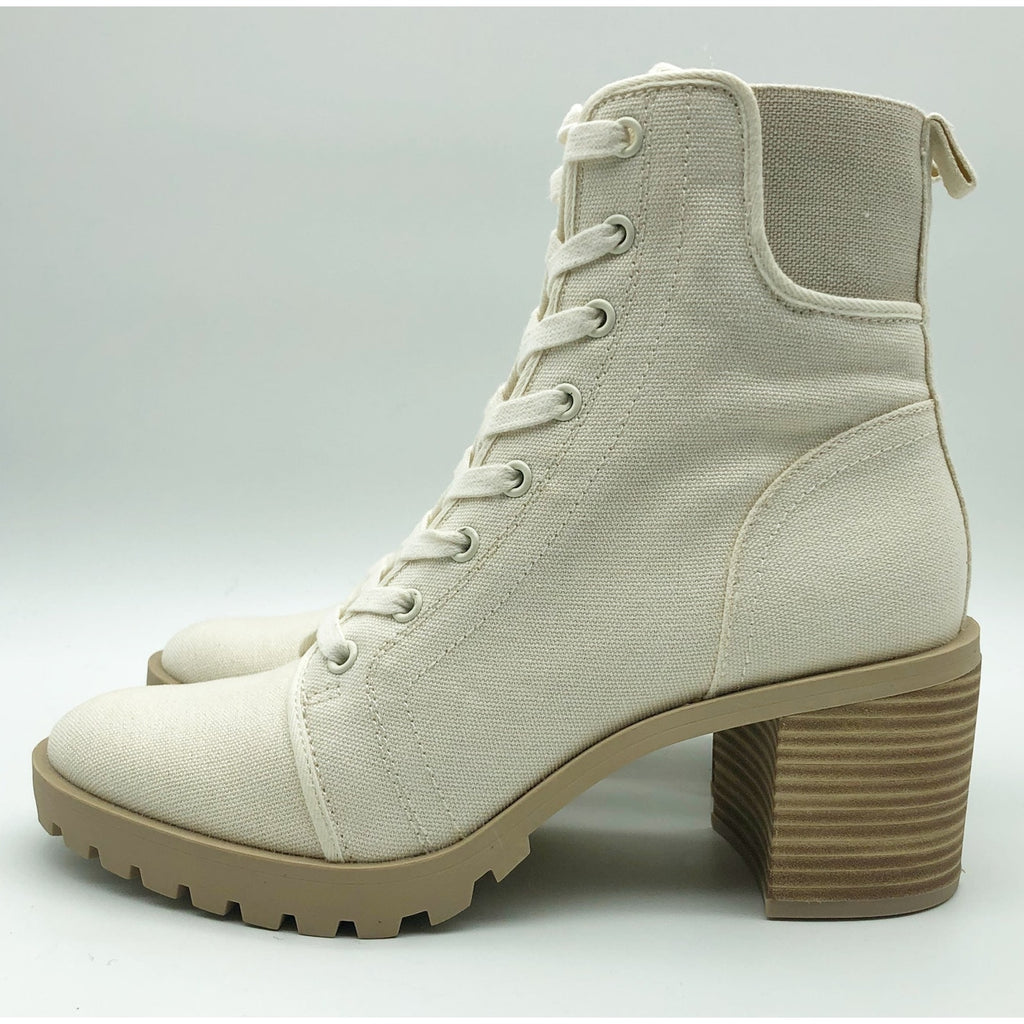 Dolce Vita Womens Combat Boots Size 7 Stacked Heel Off White Canvas NWOB