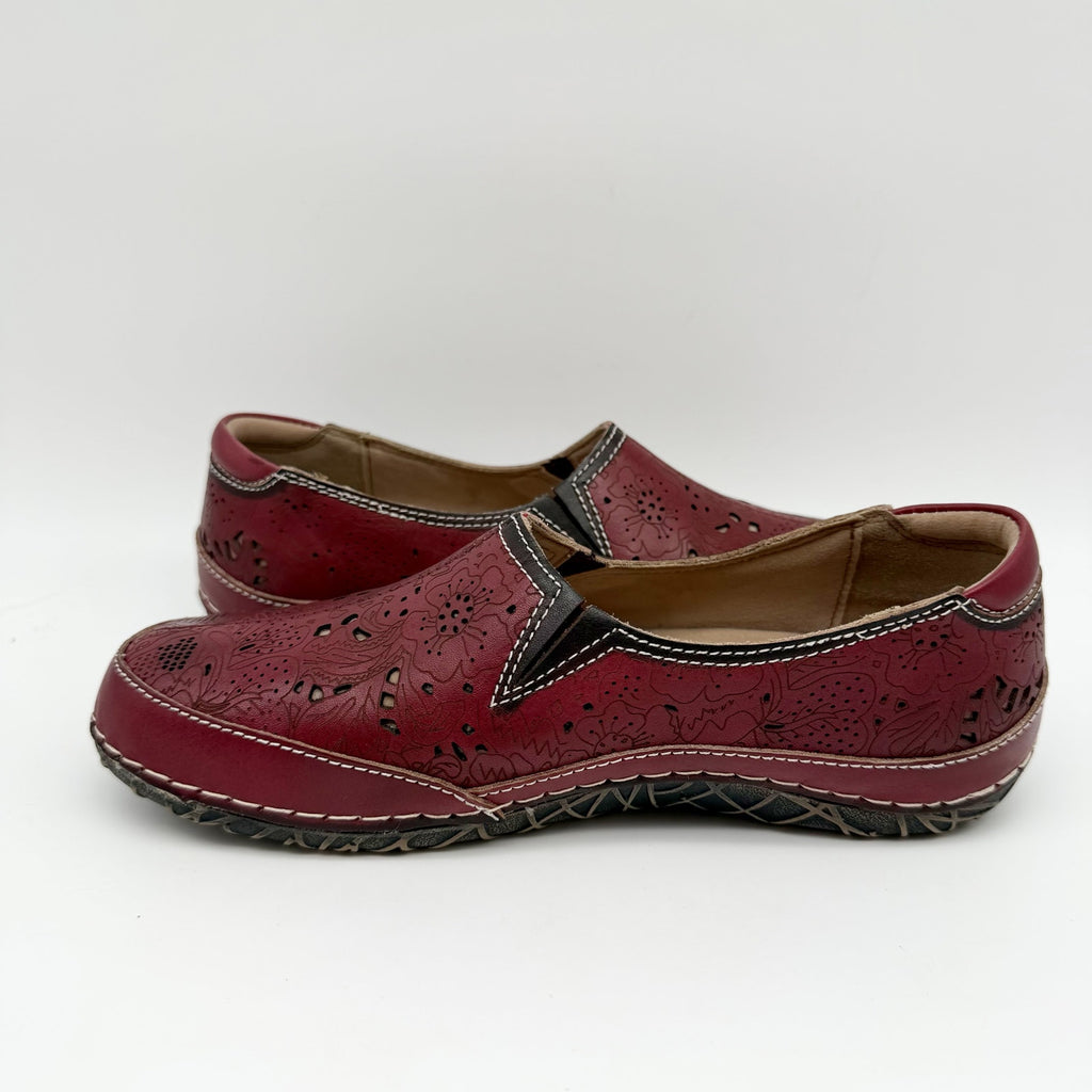 L'Artiste Womens Libora Loafers EU 37 US 7 Red Leather Slip On Perforated NIB