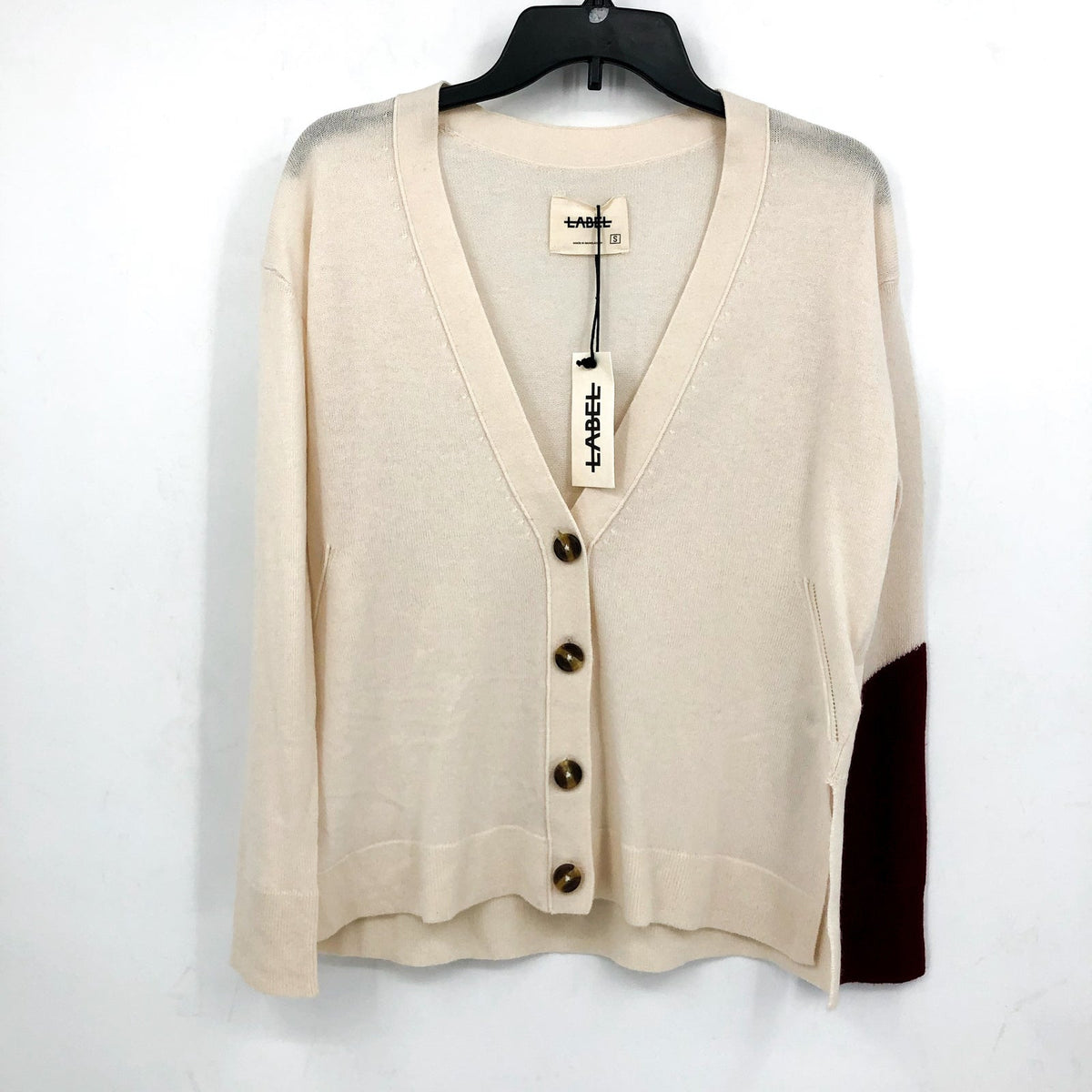 LABEL Women's Go-To Cardigan Sweater Small Putty Beige Wool Cashmere V-Neck NWT