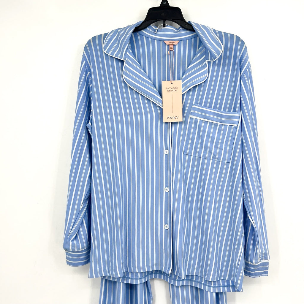 EBERJEY Gisele Print Long PJ Set Small Vista Blue Ivory Stripe TENCEL Modal NWT