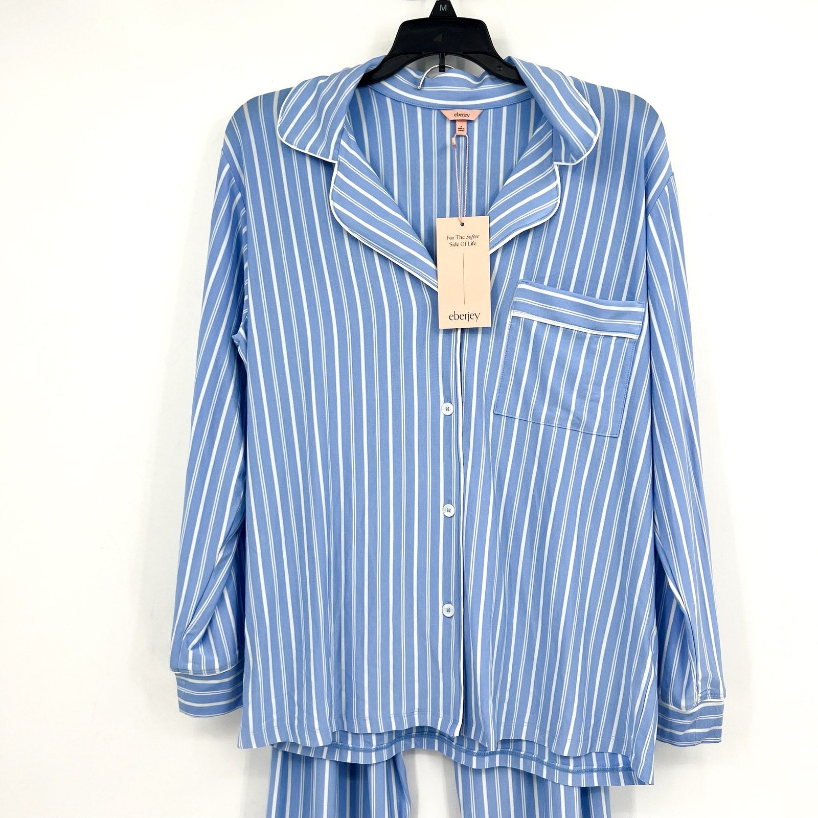 EBERJEY Gisele Print Long PJ Set Small Vista Blue Ivory Stripe TENCEL Modal NWT