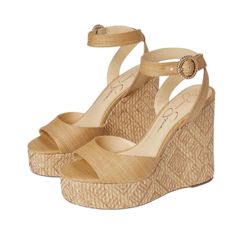 JESSICA SIMPSON Kamindi Espadrille Wedge Sandals Size 7M Tan Natural Raffia NWOB