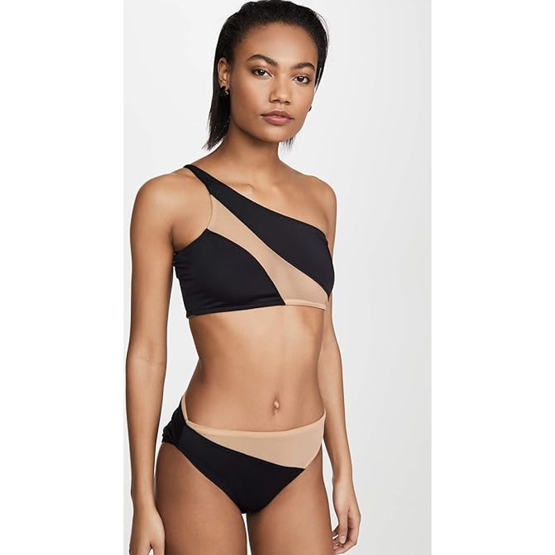 NORMA KAMALI Women's Snake Mesh Swim Bra Large Black Nude One Shoulder NWT