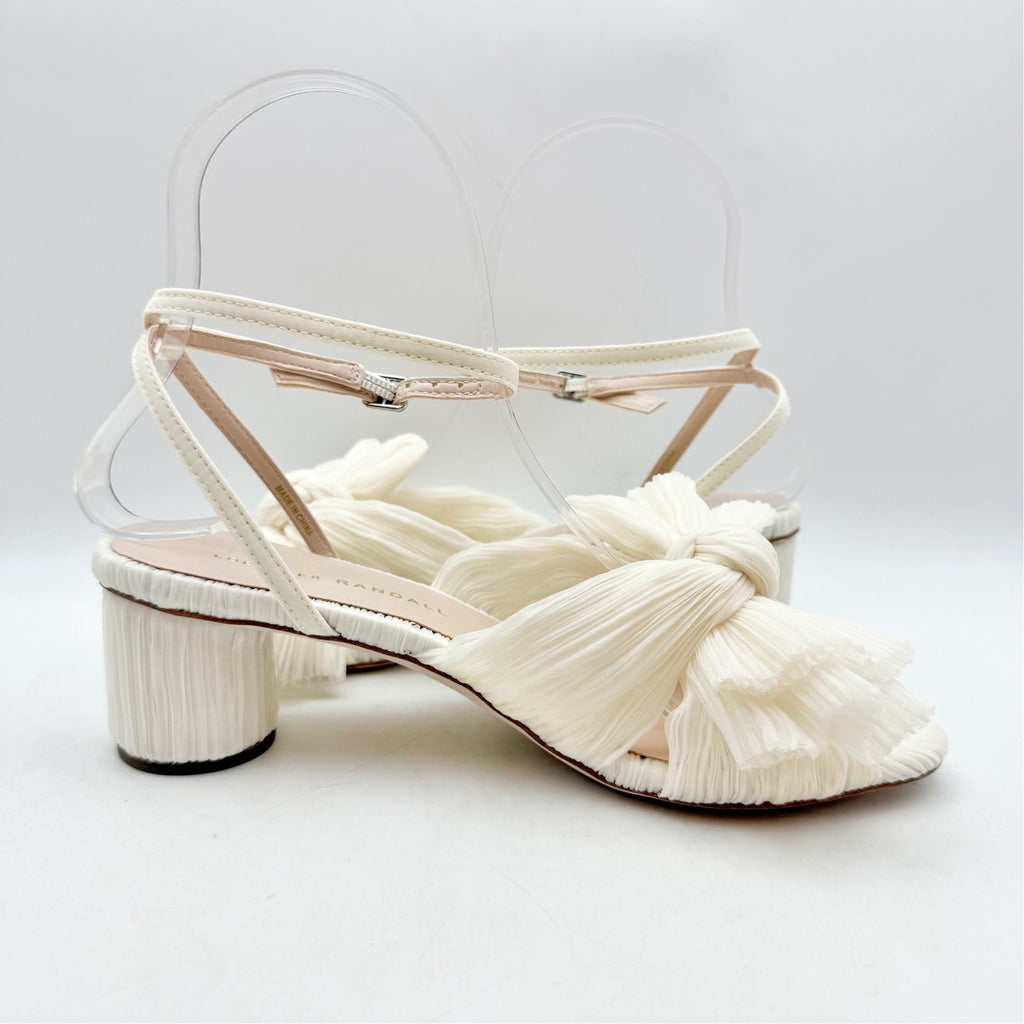 Loeffler Randall Women Dahlia Pleated Bow Heels US 6 Pearl Ivory Ankle Strap NIB