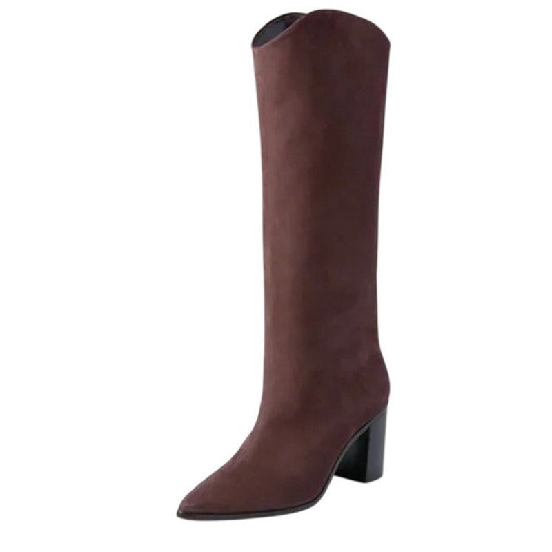 Schutz Women Maryana Knee High Heel Boots 5.5 M Brown Suede NIB