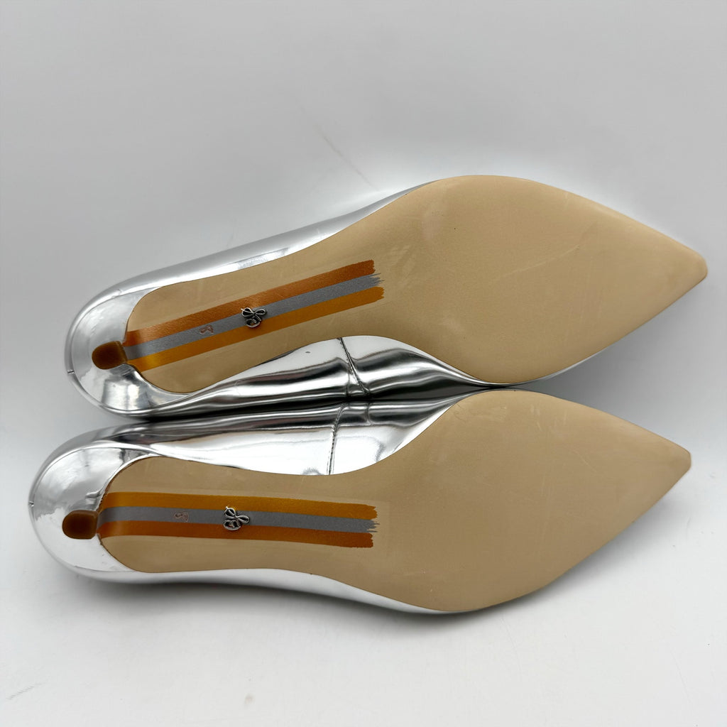 Sam Edelman Womens Dori Pumps US 8 M EU 38.5 Silver Leather Heels NIB