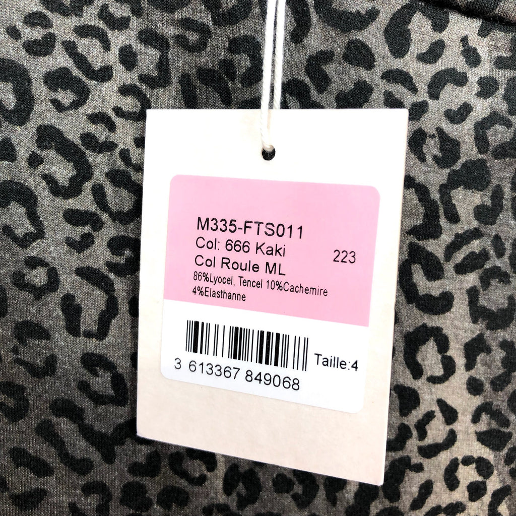 MAJESTIC FILATURES Womens Cashmere Turtleneck Large Size 4 Khaki Cheetah NWT