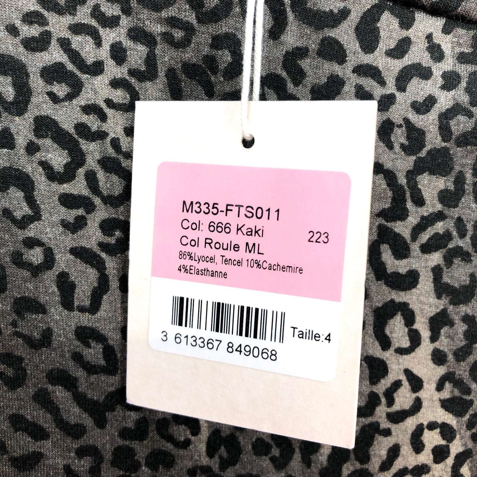 MAJESTIC FILATURES Womens Cashmere Turtleneck Large Size 4 Khaki Cheetah NWT