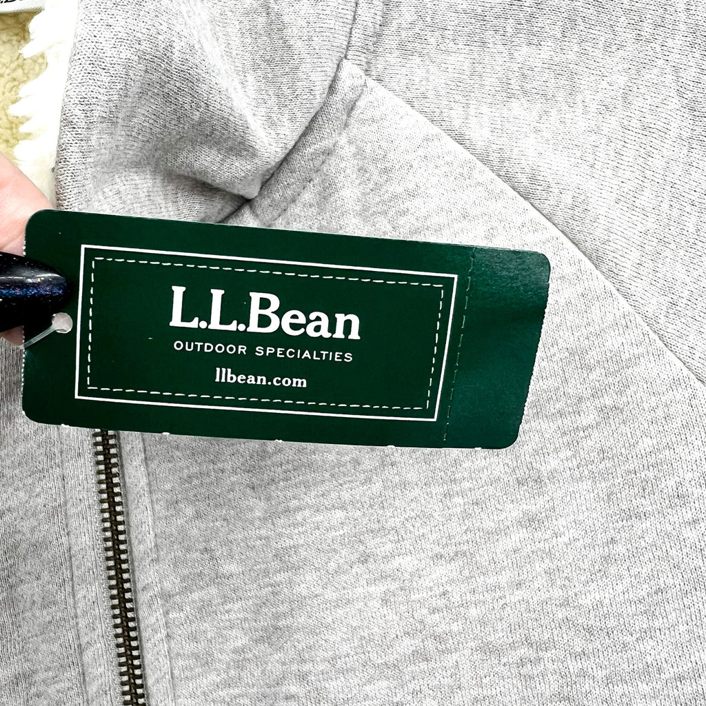 L.L. BEAN Womens 1912 Sherpa Lined Tunic Jacket Medium Grey Oatmeal Full Zip NWT