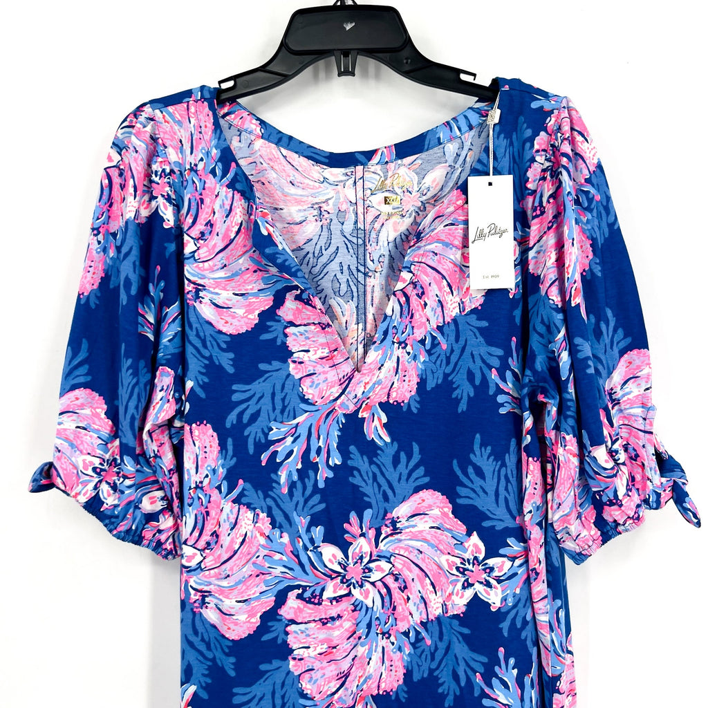 LILLY PULITZER Easley Short Sleeve Dress XXL Blue Pink For the Fans NWT