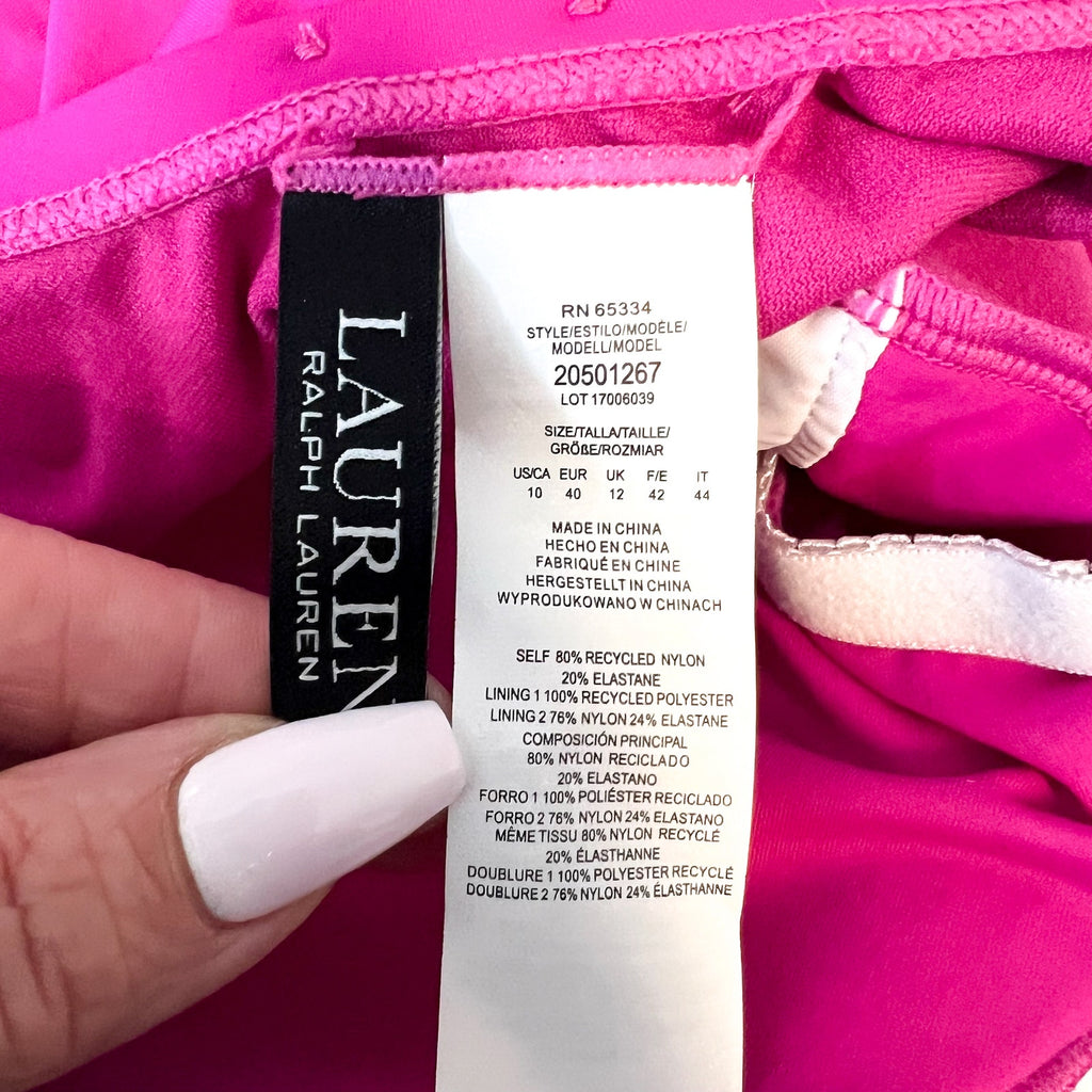 LAUREN RALPH LAUREN O-Ring One-Piece Swimsuit Size 10 Freesia Pink High-Neck NWT