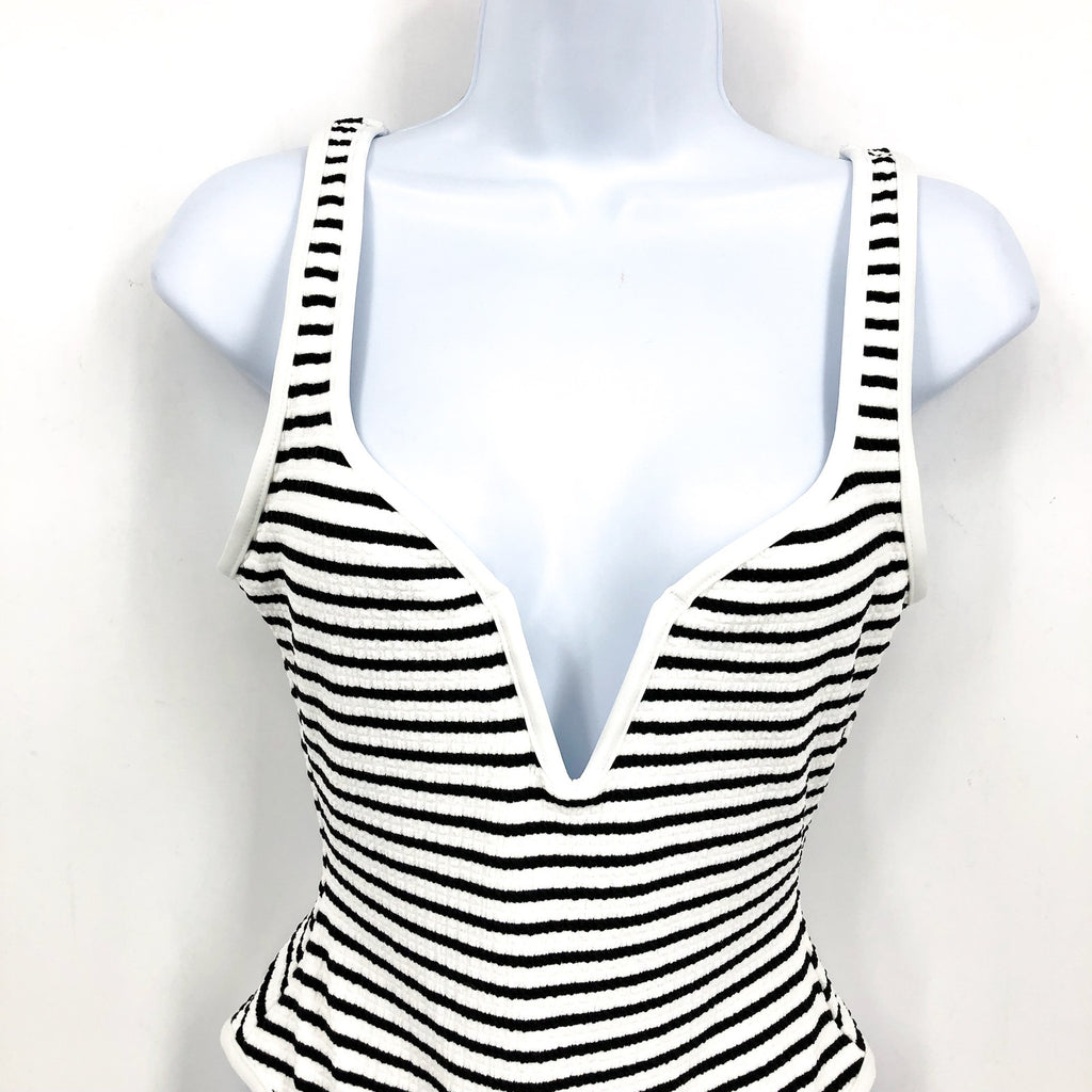 L*SPACE Women's Coco One-Piece Swimsuit Medium Black White Sail Along Stripe NWT