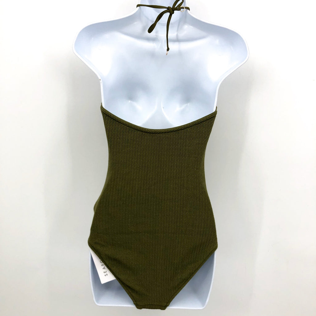 SEAFOLLY Sea Dive Bandeau Maillot One Piece Swimsuit Size 6 Green Khaki NWT