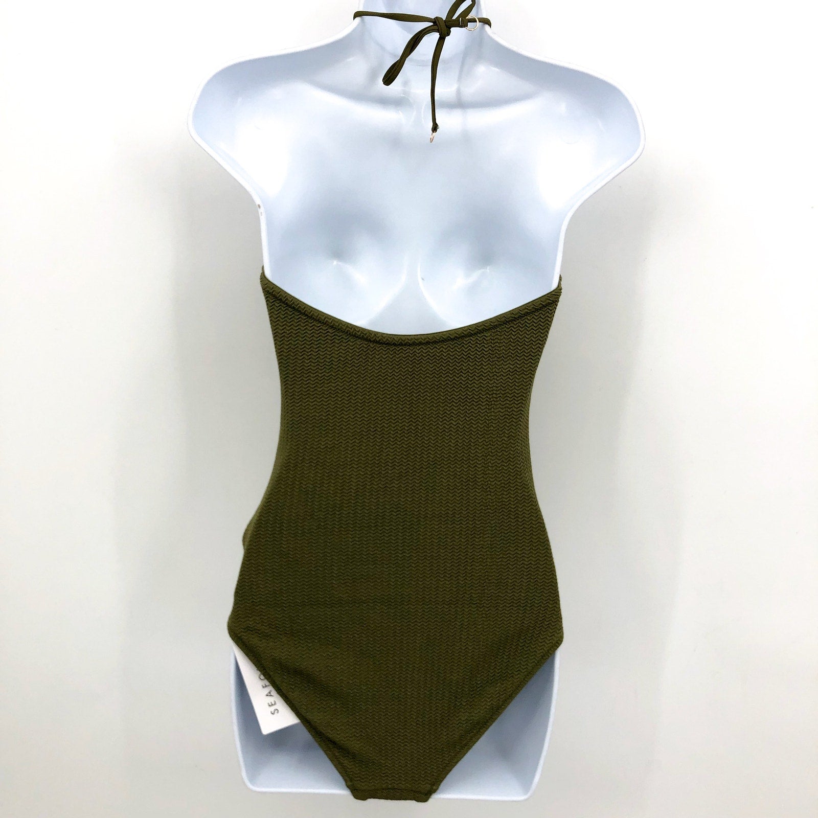 SEAFOLLY Sea Dive Bandeau Maillot One Piece Swimsuit Size 6 Green Khaki NWT