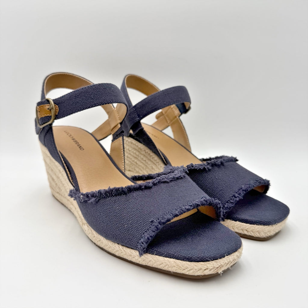 Lucky Brand Womens Mindra Espadrille Wedge Sandals Size 10 Wide Indigo Blue NIB
