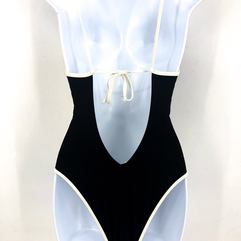 L*SPACE Women's Devi Classic One Piece Swimsuit Small Black Cream Colorblock NWT