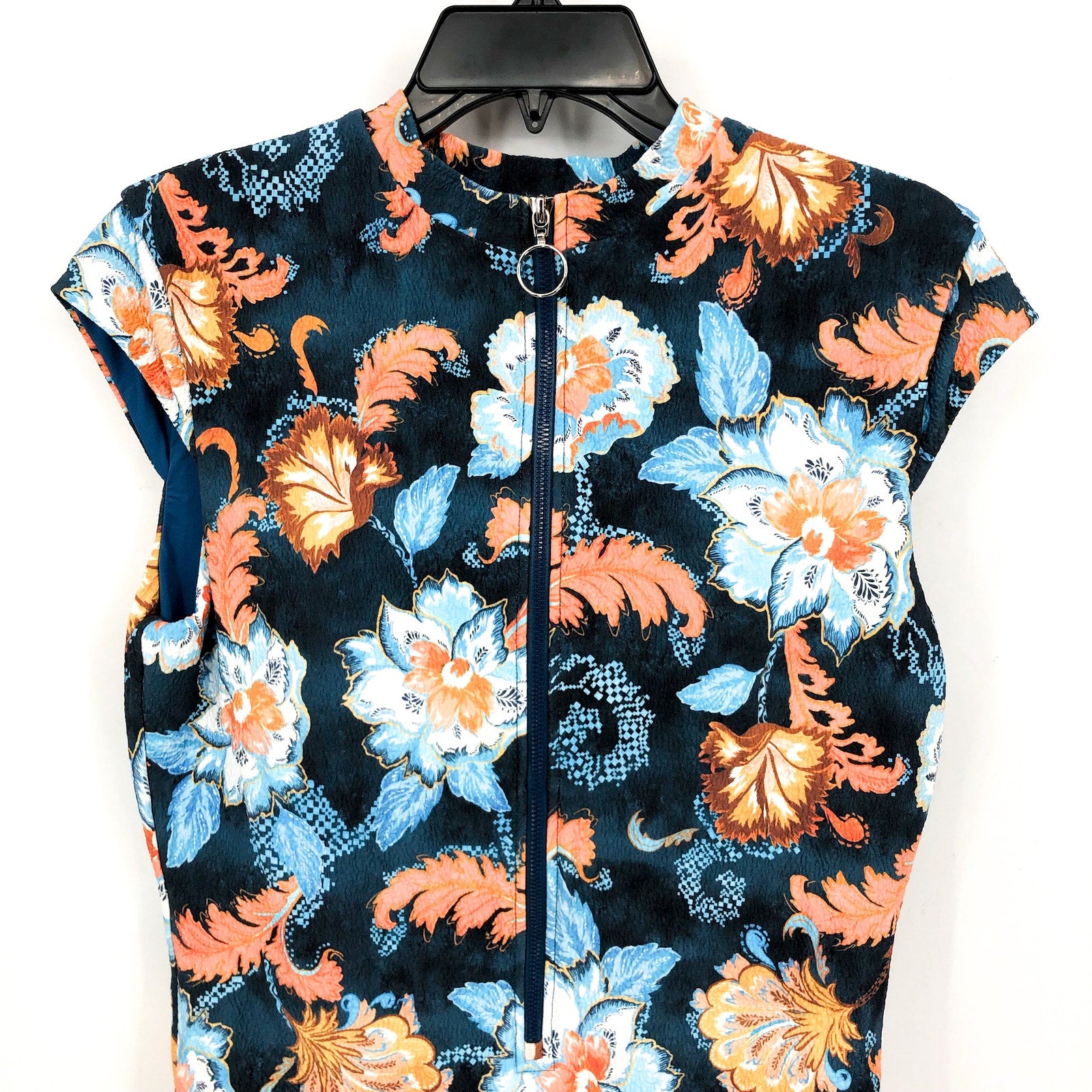 SEAFOLLY Spring Festival Zip Front One Piece Swimsuit US 12 Navy Blue Floral NWT