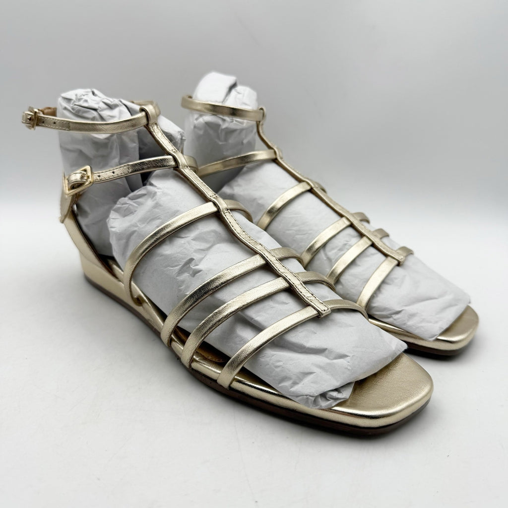 Seychelles Womens Luxurious Wedge Sandals US 7.5 Gold Leather Gladiator NWOB