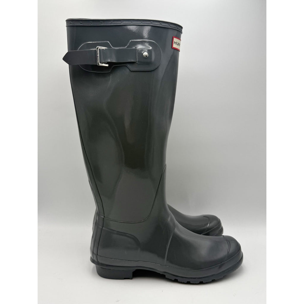 Hunter Womens Original Tall Gloss Rain Boots Size 10 Graphite Grey WP NWOB