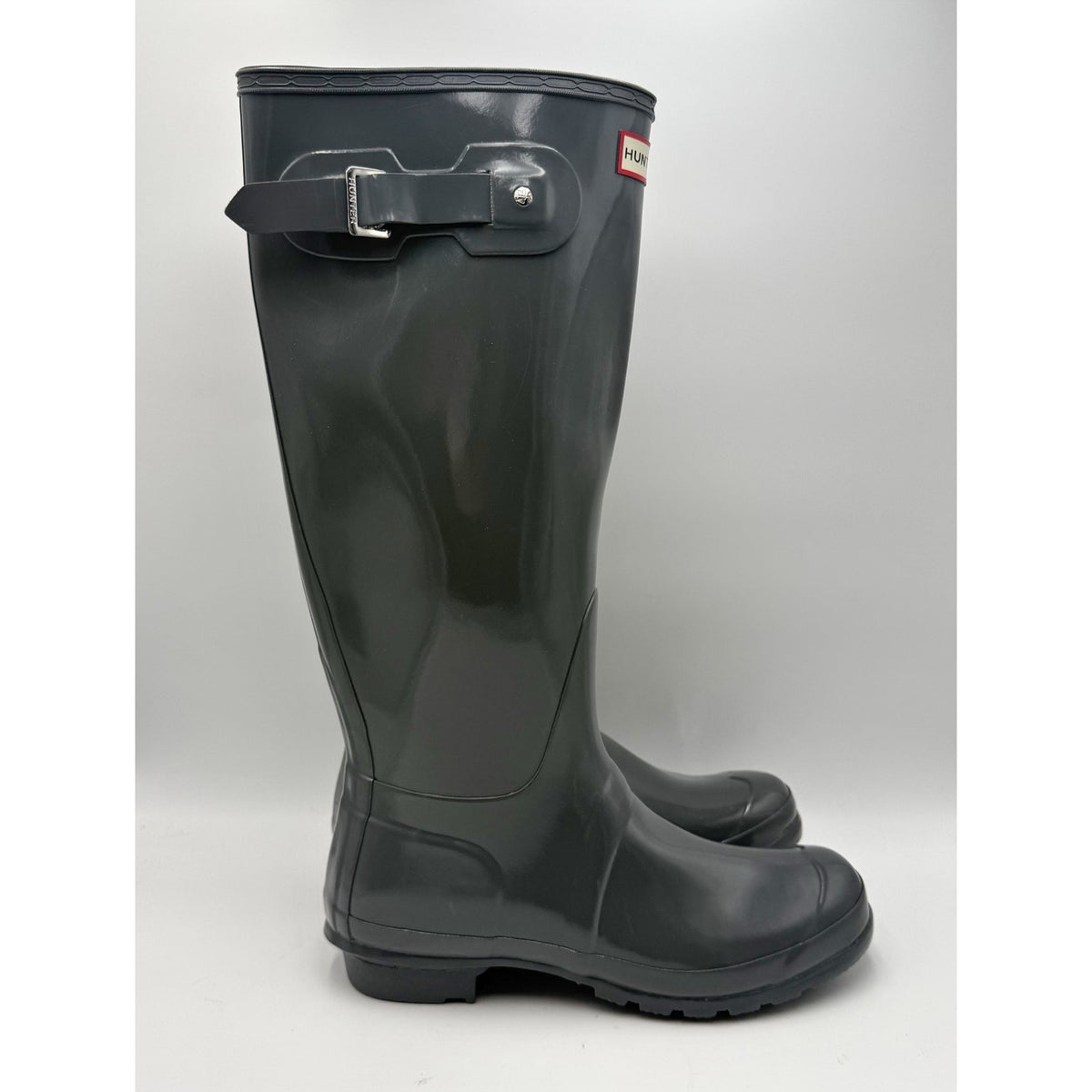 Hunter Womens Original Tall Gloss Rain Boots Size 10 Graphite Grey WP NWOB