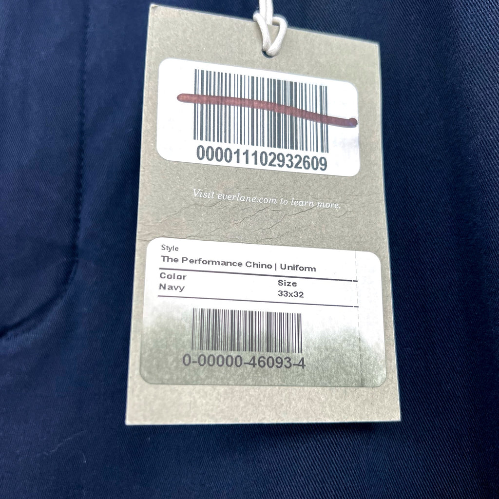 EVERLANE Uniform Mens Performance Chino Pants 33x32 Navy Blue Athletic Fit NWT